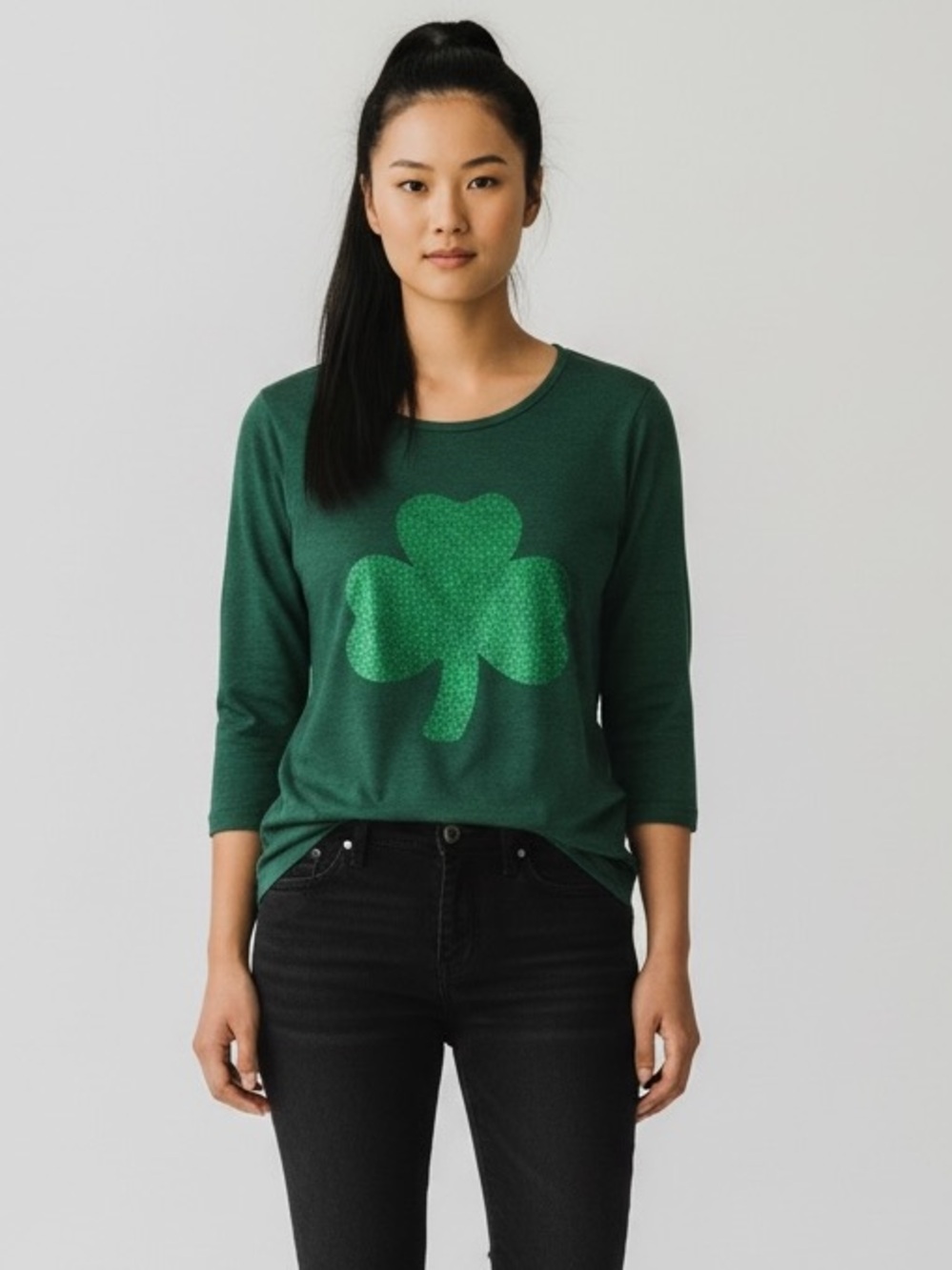NWOT Glitter Shamrock St Patrick’s Day 3/4 Sleeve Top